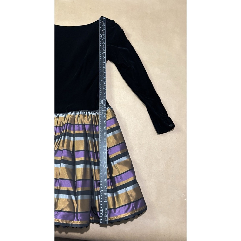 Vintage Bill Blass Evening Dress Sz 6 Black Velvet Metallic Striped Taffeta 80s - Picture 8 of 10